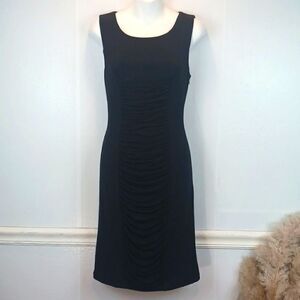 Calvin Klein black ruched Scoop NecK sleeveless midi dress sz M Whimsgoth Retro
